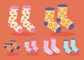 seis ícones engraçados de meias vetor