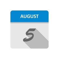 5 de agosto Data em um calendário único dia