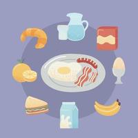 nove ícones de comida de café da manhã vetor