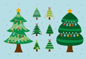 oito ícones de árvores de natal vetor