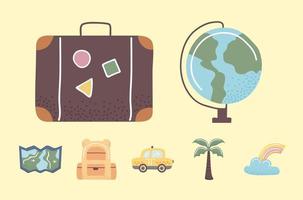 sete ícones de estilo de vida de viagens vetor
