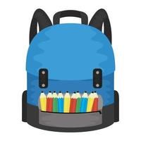 equipamento de mochila escolar com lápis de cores vetor