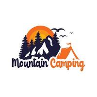 acampamento de design de logotipo nas montanhas vetor