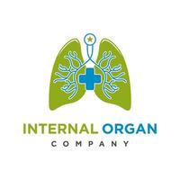 desenho de logotipo de saúde de órgãos nos pulmões vetor