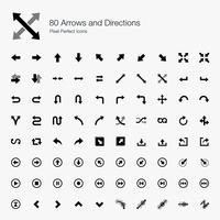 80 setas e direções Pixel Perfect Icons. vetor