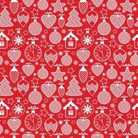 belo design padrão sem emenda de Natal com brinquedos de Natal, bolas, flocos de neve e estrelas sobre fundo vermelho. padrão de superfície geométrica gráfica. vetor