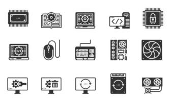 ícones de hardware de computador, sistema de refrigeração, software, laptop vetor