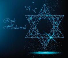 cartão de Rosh Hashaná com estrela de David poligonal amarela e pontos dourados. ilustração vetorial brilhante para o ano novo judaico vetor