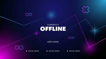 fundo de streaming offline com luz. Banner de streaming de videogame com luz de cor rosa e azul vetor