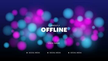 fundo de streaming offline com luz. Banner de streaming de videogame com luz de cor rosa e azul vetor