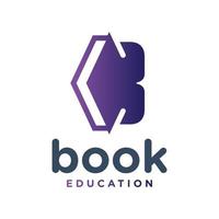 letra b de design de logotipo de livro educacional vetor