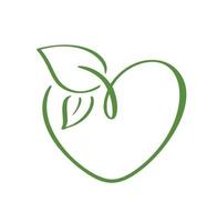 forma de coração de ícone de vetor verde e duas folhas. pode ser usado para design de logotipo orgânico de conceito ecológico, de saúde à base de ervas veganas ou de cuidados com a natureza