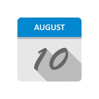 10 de agosto Data em um calendário de dia único vetor