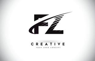 design do logotipo da letra fz fz com linhas pretas e swoosh. vetor