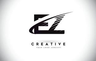 ez ez letter logo design com swoosh e linhas pretas. vetor