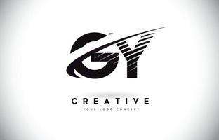 design do logotipo da letra gy gy com linhas pretas e swoosh. vetor