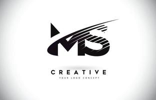 ms ms letter logo design com swoosh e linhas pretas. vetor