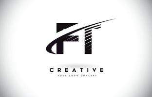 ft ft letter logo design com swoosh e linhas pretas. vetor