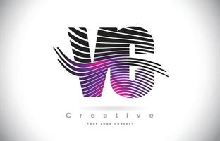 vc vc zebra textura carta logo design com linhas criativas e swosh na cor roxa magenta. vetor