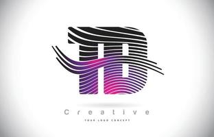td td design de logotipo de carta de textura de zebra com linhas criativas e swosh na cor magenta roxa. vetor