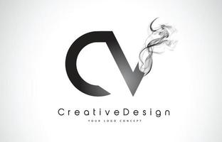 design de logotipo de carta cv com fumaça preta. vetor