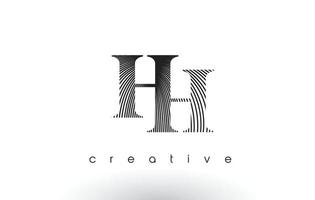 hh logo design com várias linhas e cores preto e branco. vetor