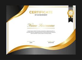 certificado de modelo de realização com cor preta, branca e dourada. design de certificado moderno vetor