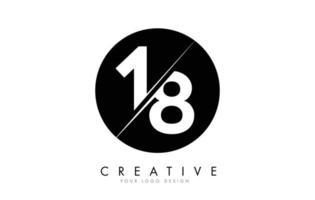 Design de logotipo de 18 1 8 números com um corte criativo e um fundo de círculo preto. vetor