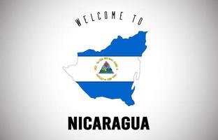 Nicarágua, bem-vindo ao texto e a bandeira do país dentro do desenho de vetor de mapa de fronteira do país.