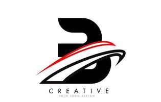 logotipo da letra b com design de traços de monograma preto e vermelho. vetor