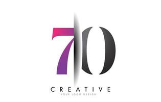 Logotipo do número 70 7 0 cinza e rosa com vetor de corte de sombra criativo.