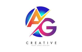 design de logotipo colorido de carta ag ag com um corte criativo e fundo arredondado azul gradiente. vetor