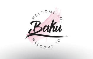 Baku, bem-vindo ao texto com pincelada aquarela rosa vetor