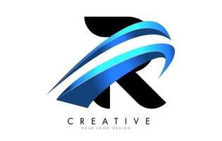 logotipo da letra r com design de swash gradiente azul. vetor