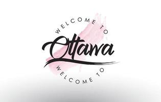 ottawa, bem-vindo ao texto com pincelada aquarela rosa vetor