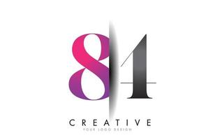 84 8 4 logotipo de número cinza e rosa com vetor de corte de sombra criativo.