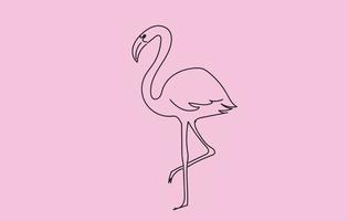 desenho de linha artística de flamingo em um fundo rosa vetor