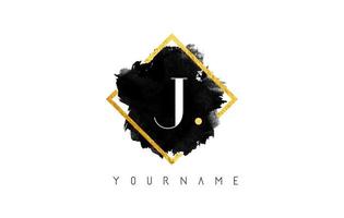 design do logotipo da letra j com traço preto e moldura dourada. vetor
