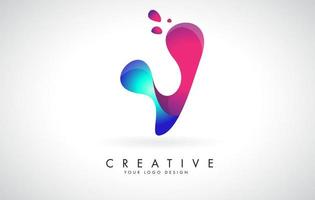 design do logotipo da letra v criativo azul e rosa com pontos. entretenimento corporativo amigável, mídia, tecnologia, design de vetor de negócios digitais com gotas.