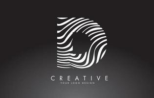 d design de logotipo da letra com impressão digital, madeira preto e branco ou textura de zebra em um fundo preto. vetor
