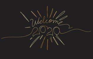 Golden welcome 2020 arte de linha contínua única. vetor