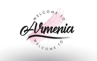 armênia, bem-vindo ao texto com pincelada aquarela rosa vetor