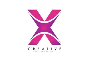 x design de logotipo de carta com efeito de fita e gradiente rosa brilhante. vetor