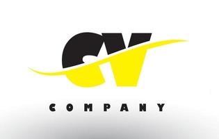 logotipo da letra cv cv preto e amarelo com swoosh. vetor