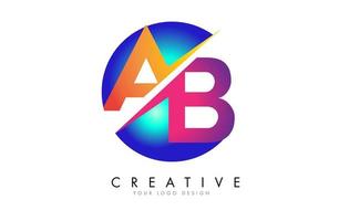 design de logotipo de letra ab ab ab colorido com um corte criativo e fundo arredondado azul gradiente. vetor
