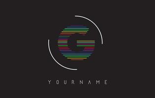 Design do logotipo da letra g com linhas brilhantes e arrojadas do arco-íris e moldura arredondada. vetor