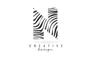 design de logotipo preto e branco da letra da zebra n. vetor