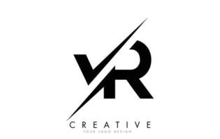 design do logotipo da carta vr vr com um corte criativo. vetor