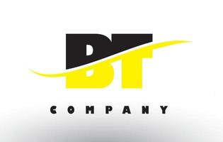 logotipo da letra bt bt preto e amarelo com swoosh. vetor