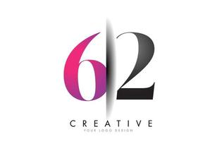 62 6 2 logotipo de número cinza e rosa com vetor de corte de sombra criativo.
